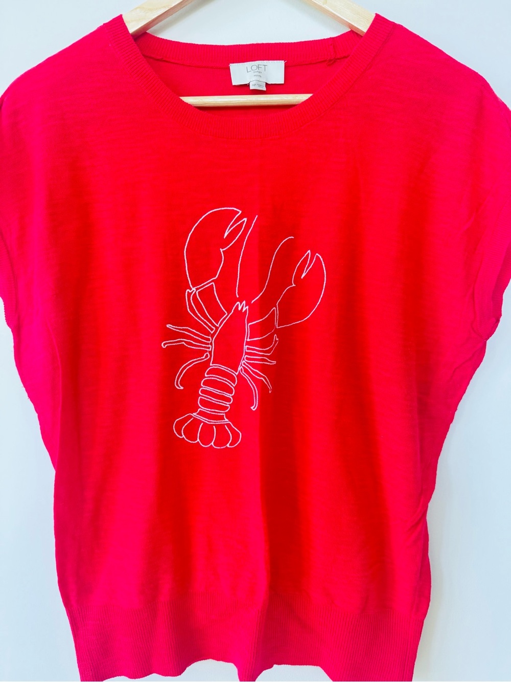 LOFT Outlet Red Lobster Knit Top Sleeveless Cotton Coastal Preppy MP